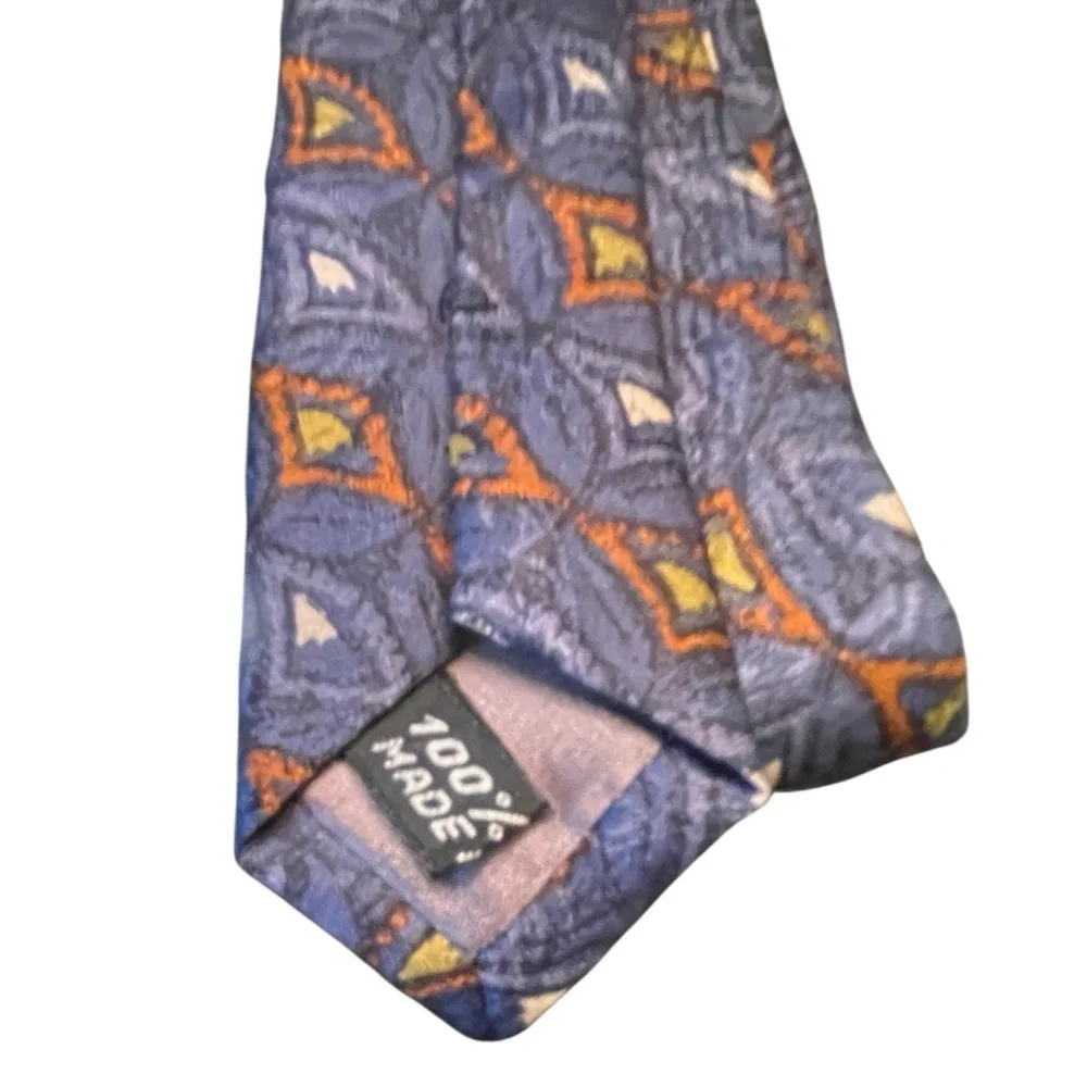 💙👔 Elegant Blue and Orange Patterned Men's Tie. Pure Silk Made in Italy 🇮🇹